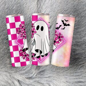 20oz Cute Spooky Season Ghost Pink Neon Halloween Stainless Steel Tumbler